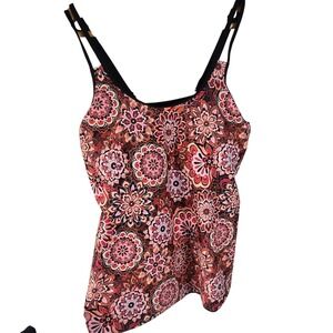 Talisea Pink Orange Brown Floral Mandala Tankini Swim Top XL Adjustable Straps